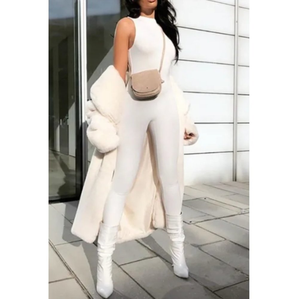 NWT White High Neckline Sleeveless Bodycon I'm UP One Piece NEW